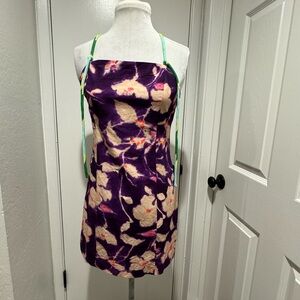 Zara Purple Floral Mini Dress with Green Straps